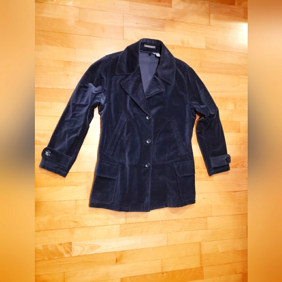 Isabella Bird dark blue 100% cotton velveteen button front jacket EUC - Picture 3 of 4